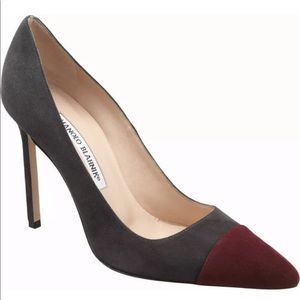 Manolo Blahnik Bb 105 gray bordeaux burgundy pumps